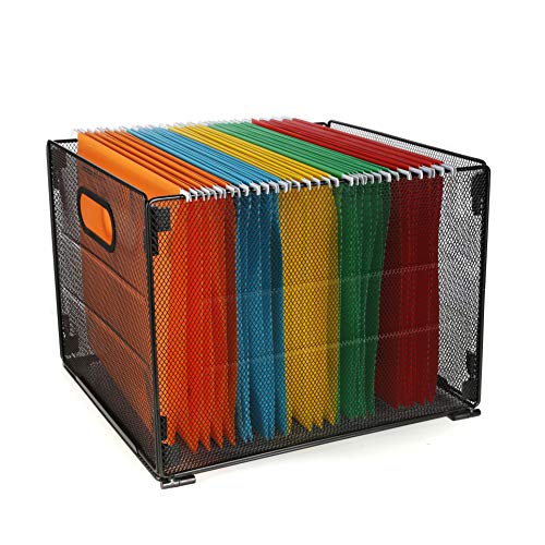 Samstar Set of 2 File Folder Box, Mesh Metal File Crate Organizer Box Hanging File Holder Rack Frame, Letter Size, Black