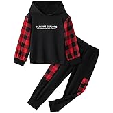 OLMRJKD Toddler Baby Boy Clothes Plaid Long Sleeve Hoodie Sweatshirt + Pants 2pcs Boys Outfit Set