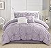 Chic Home Lavender Bed in a Bag Comforter Set, King Size (6 Piece), Halpert - Pintuck Pinch Pleat Microfiber Bedding - Shams, Bed Skirt, Flat & Fitted Sheet, Pillowcases, Breakfast & Decorative Pillow