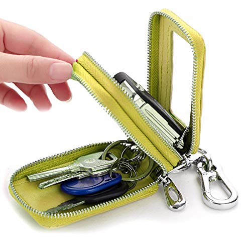 Two-Sides Mini Leather Car Key Case by BAKUN, Key Holder Key Organizer Wallet(Yellow)