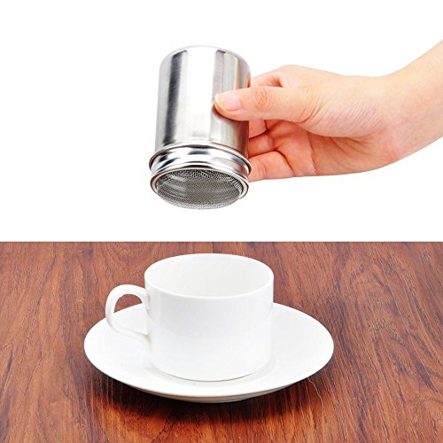LOHOME Stainless Steel Fancy Coffee Dredger Cocoa Powder Shaker with Fine-mesh Lid & Translucent Plastic Cover for Baking & Cooking At Home / Restaurant (4-Pieces)