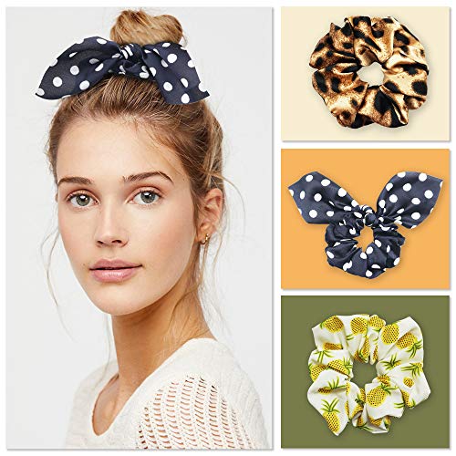 Scrunchies for Hair, 12 Pack Hair Elastics Scrunchies, Cute Pineapple Hair Ties, Hair Bands with Leopard Pattern, Polka Dot Scrunchies with Ribbon, Great Gift for Women or Girls - Thumbnail 3