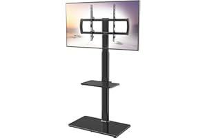 HEMUDU Universal Floor TV Stand with Mount 80 Degree Swivel Height Adjustable and Space Saving Design for Most 27 to 65 inch LCD, LED OLED TVs, 2 Shelves Perfect for Corner & Bedroom HT2002B