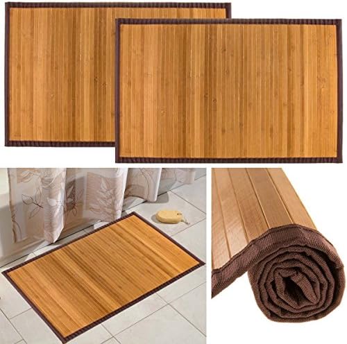 Bamboo Non Skid Water Resistant Bath Floor Mats Non Slip Shower Bathroom Rugs Pack of 2 ,21” x 34”