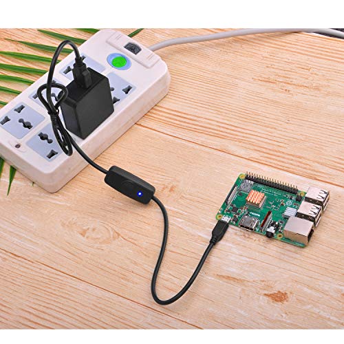 Gowoops 5V 2.5A Power Adapter (UL Listed) + Micro USB Cable with On Off Switch & LED + Heat Sinks for Raspberry Pi 3 Model B