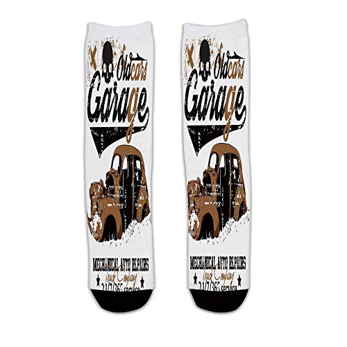 Yoliyana Cars Stylish Knee Length Socksold Garage Mechanical Auto Repairs Truck Company Skull Grunge Display Decorative For Men Womenl - 