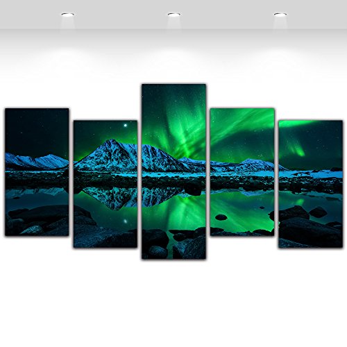 5 Pieces Canvas Prints Painting Aurora Borealis Painting Canvas Artwork Wall Art Picture Home Decor for Living Room With Frame Ready to Hang