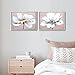 Flower Wall Art Decor Modern Framed Floral Canvas Painting Picture with Hand Painted Texture for Living Room Bedroom Bathroom Girl Room White and Pink 12x16 x 2 Piece/Set