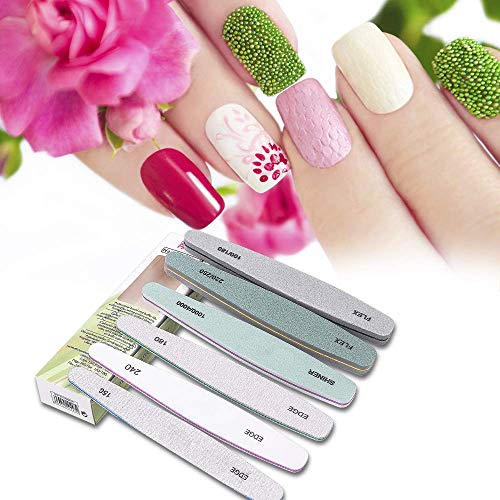 Nail Files Buffer Set, 6 Pcs Professional Nails Block Washable Double Sided Buffers 150, 180, 240, 100/180, 220/280, 1000/4000 with 3 PCS Nail Brushes, Manicure Tools for Nail Grinding Polishing