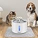 pedy Cat Water Fountain Stainless Steel, Automatic Pet Fountain with LED Light Switch & Water Level Window, Dog Water Dispenser with 2 Replacement Filter and Flower Silicone Mat, 81oz/2.4L
