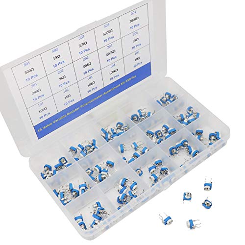 150 Pcs 15 Values 100 Ohm- 2M Ohm Variable Resistor Trimmer Potentiometer Assorted Kit