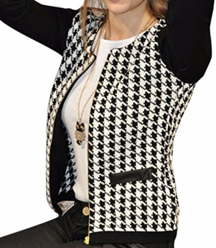 women lady's Black and white plaid overcoat Stitching Slim short coat jacket