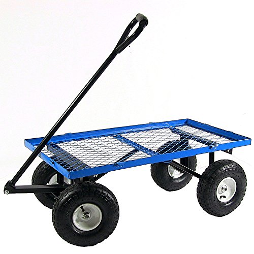 Sunnydaze Utility Steel Garden Cart, Outdoor Lawn Wagon with Removable Sides, Heavy-Duty 400 Pound Capacity, Blue - Thumbnail 6