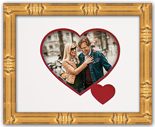 Heart and Love Gold Wood Picture Frame With Heart Double Mat For 4x6 Photo main product image