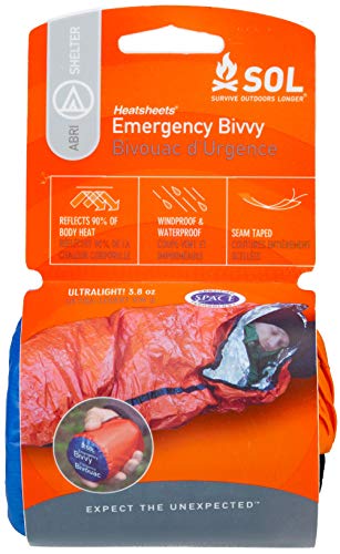 S.O.L. Survive Outdoors Longer Emergency Bivvy - 90% Heat Reflective, Waterproof, Lightweight Emergency Sleeping Bag, Personal Emergency Shelter, or Emergency Blanket
