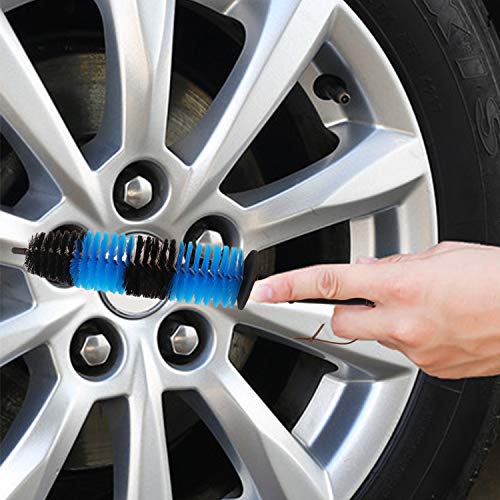 SUBANG 5 Pieces Car Cleaning Brush Set Including 2 Pieces Wheel Brush 16.5 inch Long Soft Wheel Cleaning Brush and 3 Pieces Wire Brush for Wheels Exhaust Tips Engine Bays Motorcycles