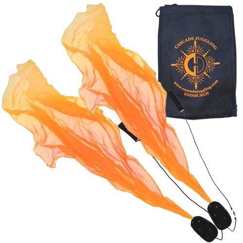 Pyro Pixies Spiral Poi and Cascade Juggling Bag - Practice Scarf Tail Poi Set (Orange)
