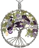 Aquamarine Tree of Life Mixed Peridot Amethyst Gemstone Jewelry Best Friend Necklace Silver Pendant Gift