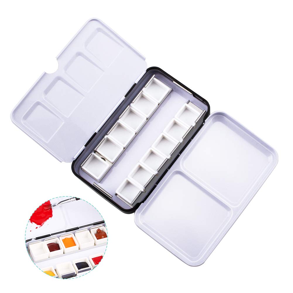 WANDIC Watercolor Paint Case, Empty Watercolor Tin Palette Paint Case with 12 Half Pans for Artists Students Watercolor Travel Case