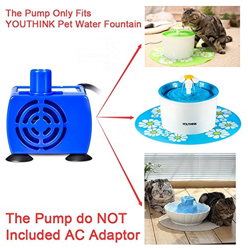 Submersible Water Pump for Pet Fountain with 5.9ft Power Cable, Replacement Pump for YOUTHINK Pet Fountain