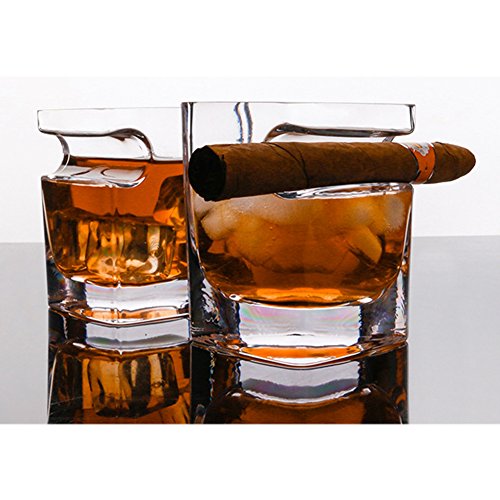 Buy Novelty Whiskey Glass with Cigar Holder,Old Fashioned Crystal Cup,14 ounces/320ml Capacity