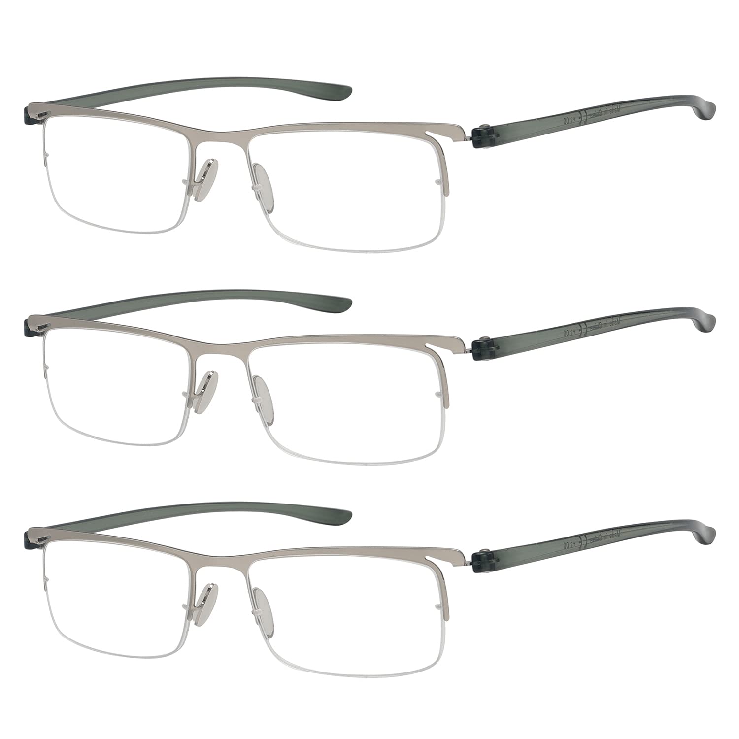 Eyekepper 3 Pairs Half-rim Reading Glasses Silver Frame Reader Eyeglasses for Men Women Reading +1.50