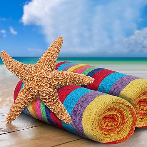 Sweet Needle - Premium Stripe Beach Towels - Pack of 2 - 30" x 60" (76cm x 152cm) - 100% Ringspun Cotton - 450gsm - Highly Absorbent Miami Vibe Multi Stripe