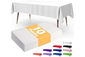 Pureegg Table Cloth Rectangle Table - 10 Pack, 54 x 108 Inch Table Cloths for Parties, Decorative Tablecloths for Rectangle Tables, White Plastic Table Cover, Leakproof & Sturdy, White
