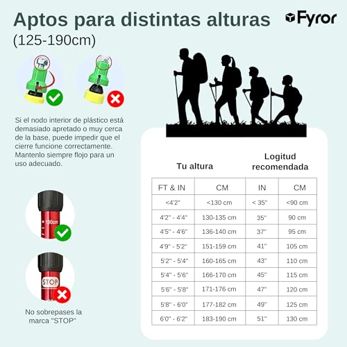 Fyror® 2 x telescopic trekking poles 62-135 cm with anti-shock system. Includes bag and accessories. Hiking sticks, ideal for the Camino de Santiago.