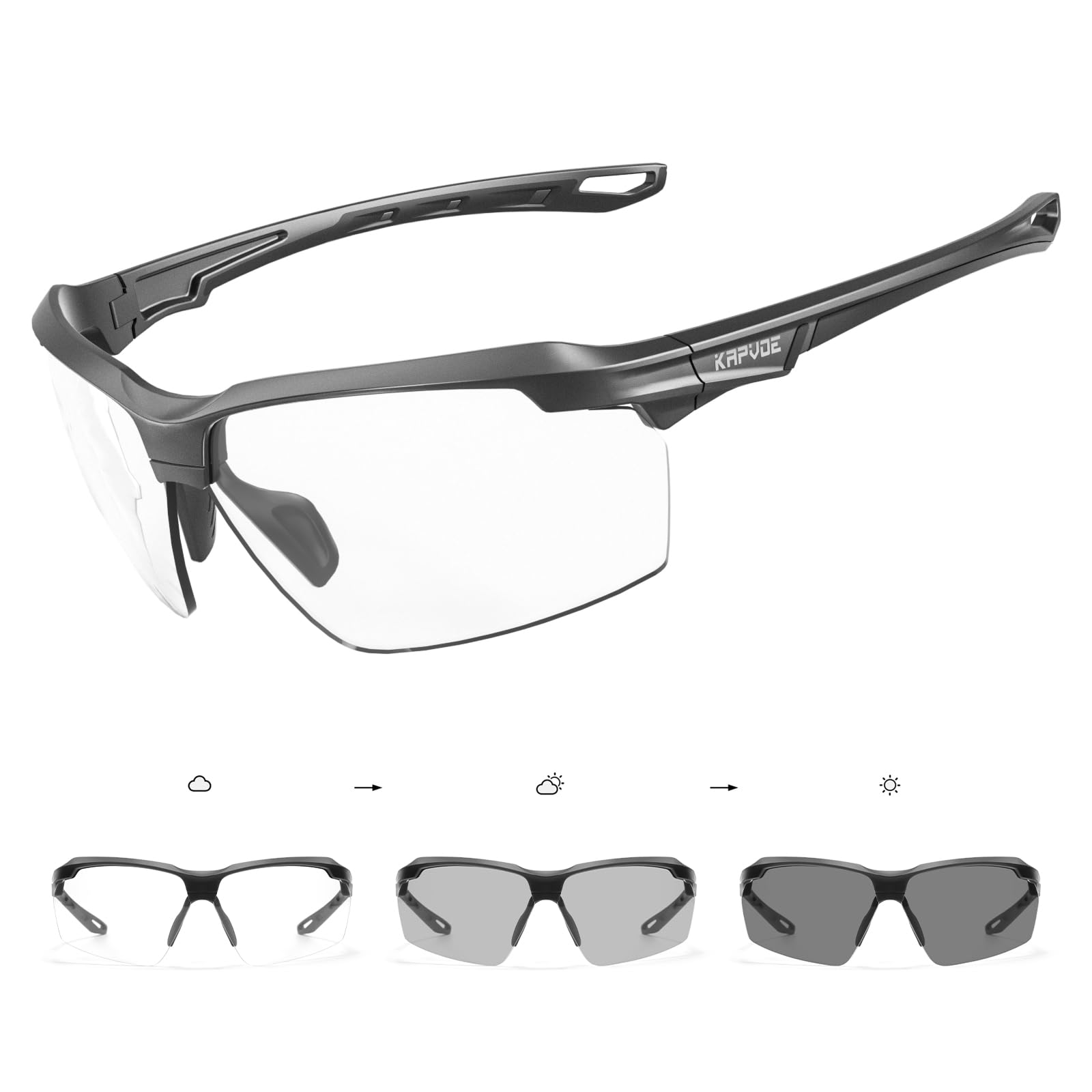 KAPVOE Photochromic Sunglasses for Men Women Sports Sunglasses Cycling Running Baseball Golf 100% UV Protection