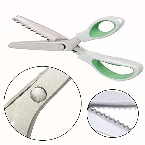 JISTL pinking shears Comfort Grips Professional Dressmaking Pinking Shears Crafts Zig Zag Cut Scissors Sewing Scissors，Professional Handheld Dressmaking (Green) - Thumbnail 2