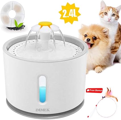 Immek Fontaine à Eau Pour Chat Chienfontaine à Eau Pour Chat Et Chien Fleur Avec Filtre Et Led Lumineuse24l Fontaine De Filtre Silencieuse Pompe à
