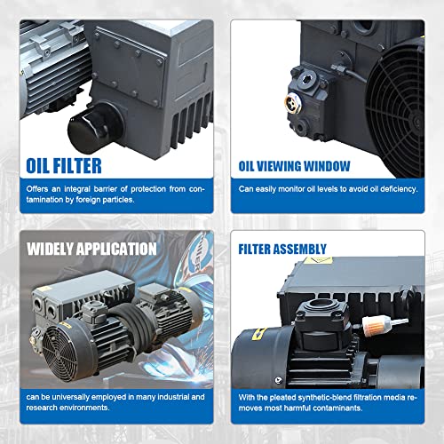 2HP Rotary Vane Vacuum Pump, 23.4 CFM Single-Stage Oil-Sealed Pump, 220V 60Hz photo 11
