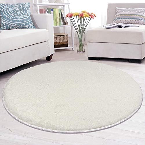 Nursery Rug Super Soft Fluffy Round Area Rug Anti-Skid Indoor Modern Carpet Floor Mat for Home Bedroom Kids Room Woman Yoga, 39 Inches (Creamy White)