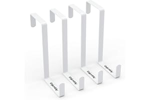 Unjumbly 4 Pack Over The Door Hooks - Fitting Door Width Between 1 3/8" and 1 3/4", Reversible Door Hangers for Hanging Clothes, Towels, Coats and More (White)