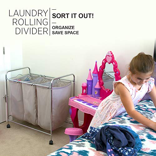 OrganizeME HeavyDuty 3 Bag Rolling Laundry Sorter Storage Cart with