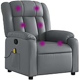 vidaXL Massage Recliner Chair for Elderly - Gray Faux Leather Reclining Armchair with Vibration Massage, Manual Tilt, Comfort