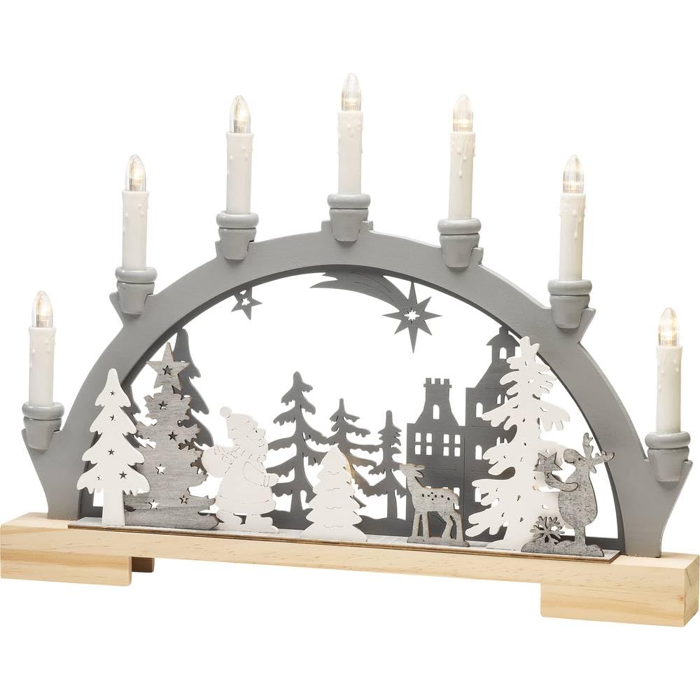 Konstsmide Candle Arch/LED Santa and Reindeer Scene Wooden Table Decoration/Indoor Use (IP20)/Transformer or Battery Operation (Excl.)/10 Warm White Diodes/Transparent Cable