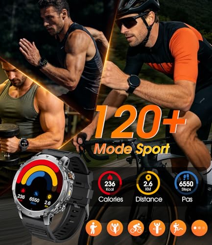 LIGE Men's Smart Watch, 1400 mAh Battery, 1.85 Inch HD Screen, LED Lamp, 110+ Modes Sport Military Watch Men, Sleep Tracking, IP68 Waterproof, Smartwatch for Android iOS, 2 Wristbands