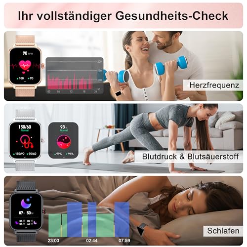 LODIMEKE Smartwatch Men Women Phone Function Blood Pressure Heart Rate Sleep 1.96 Inch AI Fitness Watch 100+ Sports Modes, IP67 Waterproof Pedometer Alarm Clock Calculator Business Card iOS Android