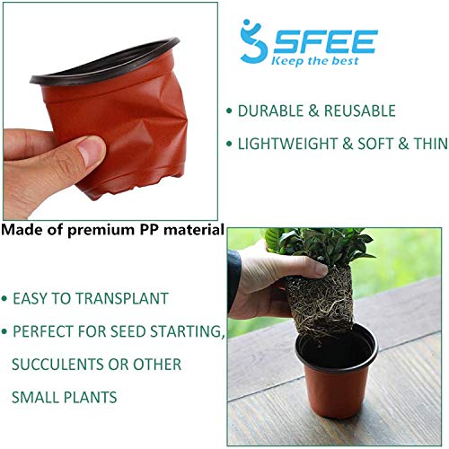 Sfee 100 Pack Plant Nursery Pots 4 inch Plastic Plant Pots, Soft Durable Reusable Seed Starting