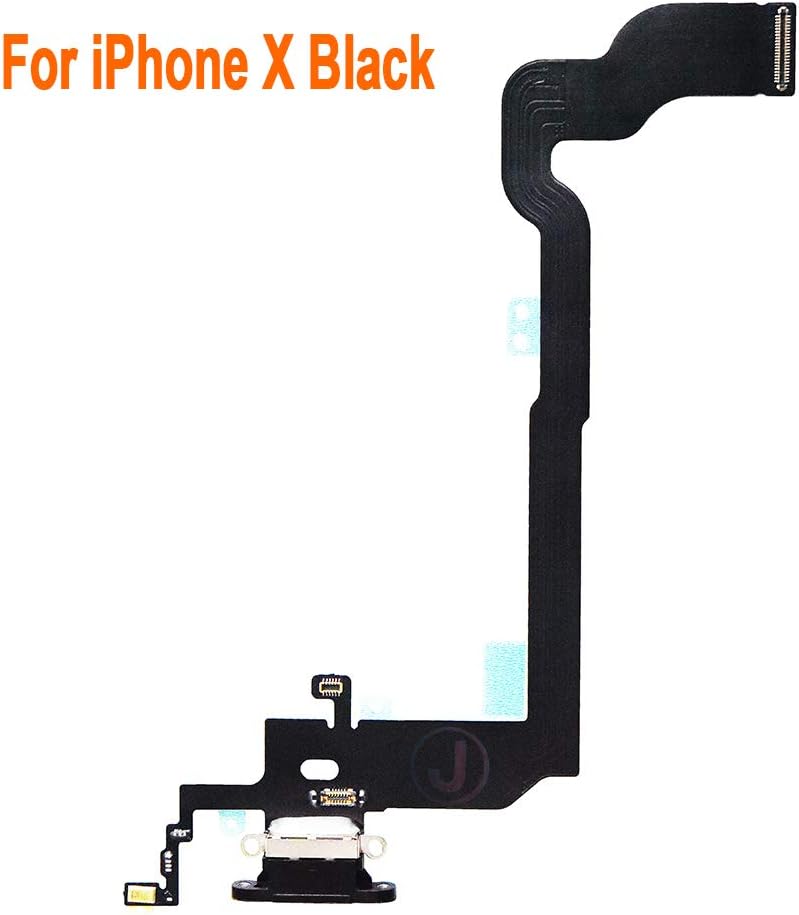 Johncase OEM Charging Port Dock Connector Flex Cable + Microphone + Vibrating Motor Buckle Replacement Part Compatible for iPhone X All Carriers (Black)