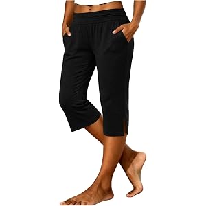 Women Capri Pants Wide Leg High Waist Crop Sweatpants Loose Summer Casual Workout Pants with Pocket Pleated Casual Capris