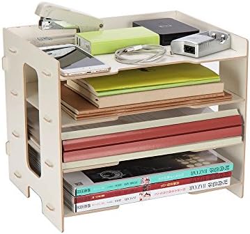 YUMU Rustic Wood Bookshelf Desk Organization for File Folders File Organizer 4 Layers DH1044-05