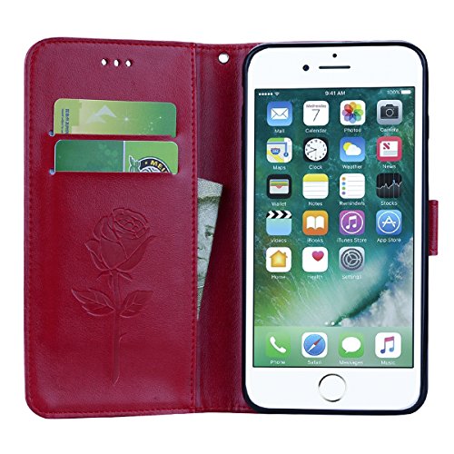 Scheam iPhone 7 Plus iPhone 8 Plus Wallet Leather Case Protective Durable Phone case Shell Folio flip Cell Phone Cover Bag Card Slots,Cash Pocket,Red