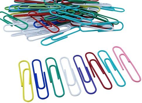 50 MM Plastic Coated Paper Clips Smooth Finish Plain Paper Clips Multi Purpose Assorted Colors- Pack of 2 (100 Pcs)