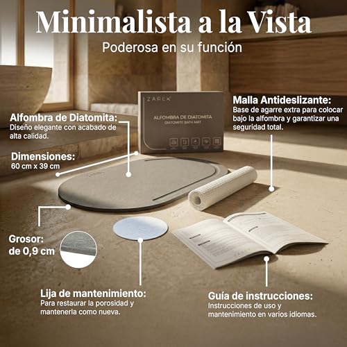 ZAREK Diatomite Oval Bath Mat 60 x 39 cm – Natural Stone Bath Mat, Quick Drying and Ultra Absorbent – Non-Slip and Antibacterial Bath Mat – Diatomite Stone for Shower and Bathtub