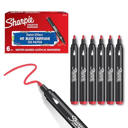 Sharpie Creative Marker Acrylic Paint Pens | Bullet Tip Water-Based Paint Markers | Red | No-Bleed Ink Writes on Most Surfaces | Crafting & Art Supplies | 6 Count