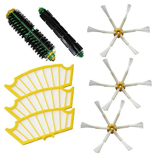 SHP-ZONE Bristle Brush & Flexible Beater Brush & Side Brush 6-Armed & Filters Pack Kit for iRobot Roomba 500 Series Roomba 510, 530, 535, 536, 540, 550, 551, 552, 560, 564, 570, 580, 610 Vacuum Cleaning Robots all Green, Red, Black cleaning head