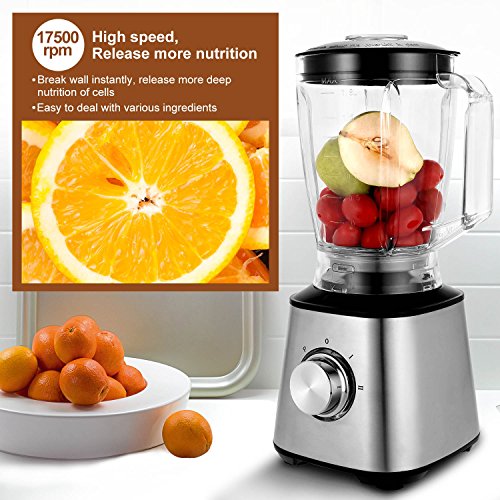 Countertop Blender 800W 60.8oz Personal Blender for Shakes with BPA Free Blender Jar 2-Speed Control Stainless Steel Single Serve Blender Silver